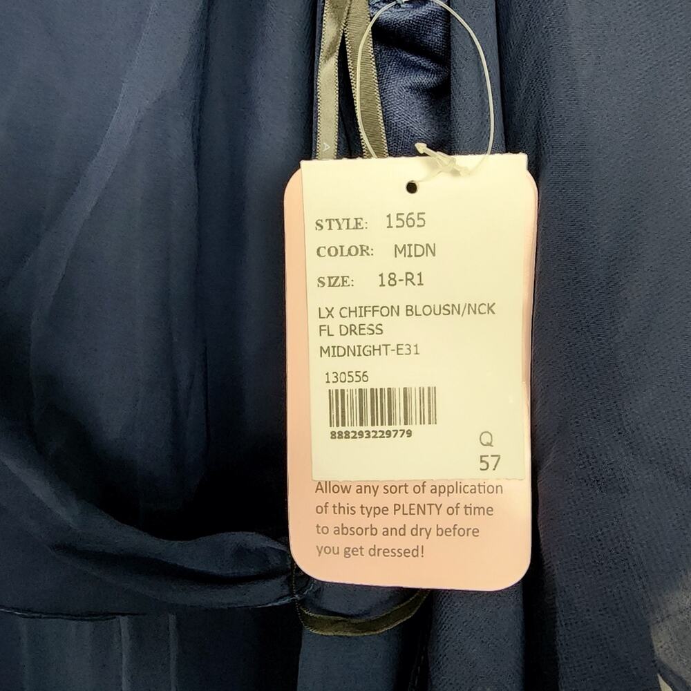 After Six Style 1565 Midnight Navy V-Neck Split Sleeve Chiffon Maxi Dress NWT 18 - Picture 5 of 12